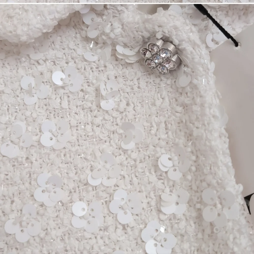 Zara 2pc Set Matching Textured sequin Beaded Jewel White Size XS and S - Picture 16 of 17